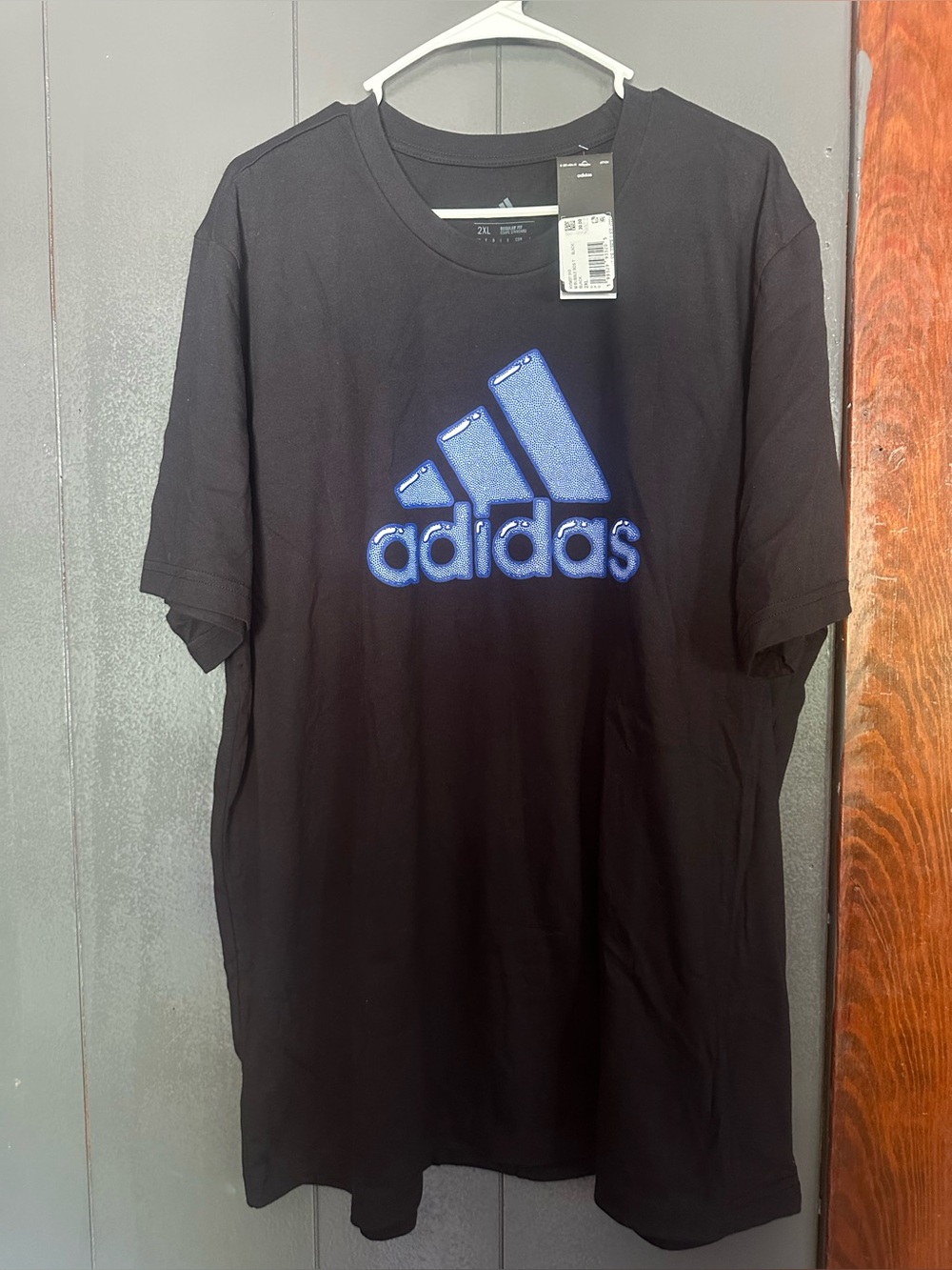 adidas Black Short-Sleeve Tee with Blue Logo